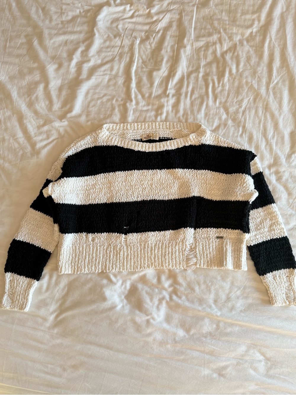 Hollister Black & White Cropped Striped Sweater